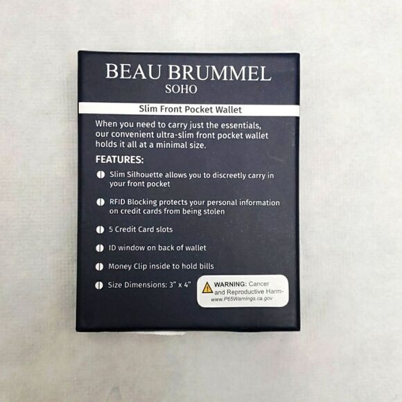 Beau Brummel Soho Money Clip Slim Pocket Wallet New - Picture 5 of 5
